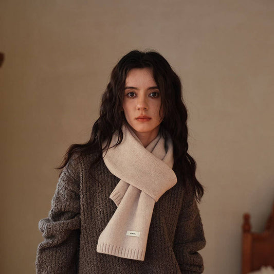 Basic 100% Wool Solid Knit Scarf Soft Warm Unisex_CWASC2288