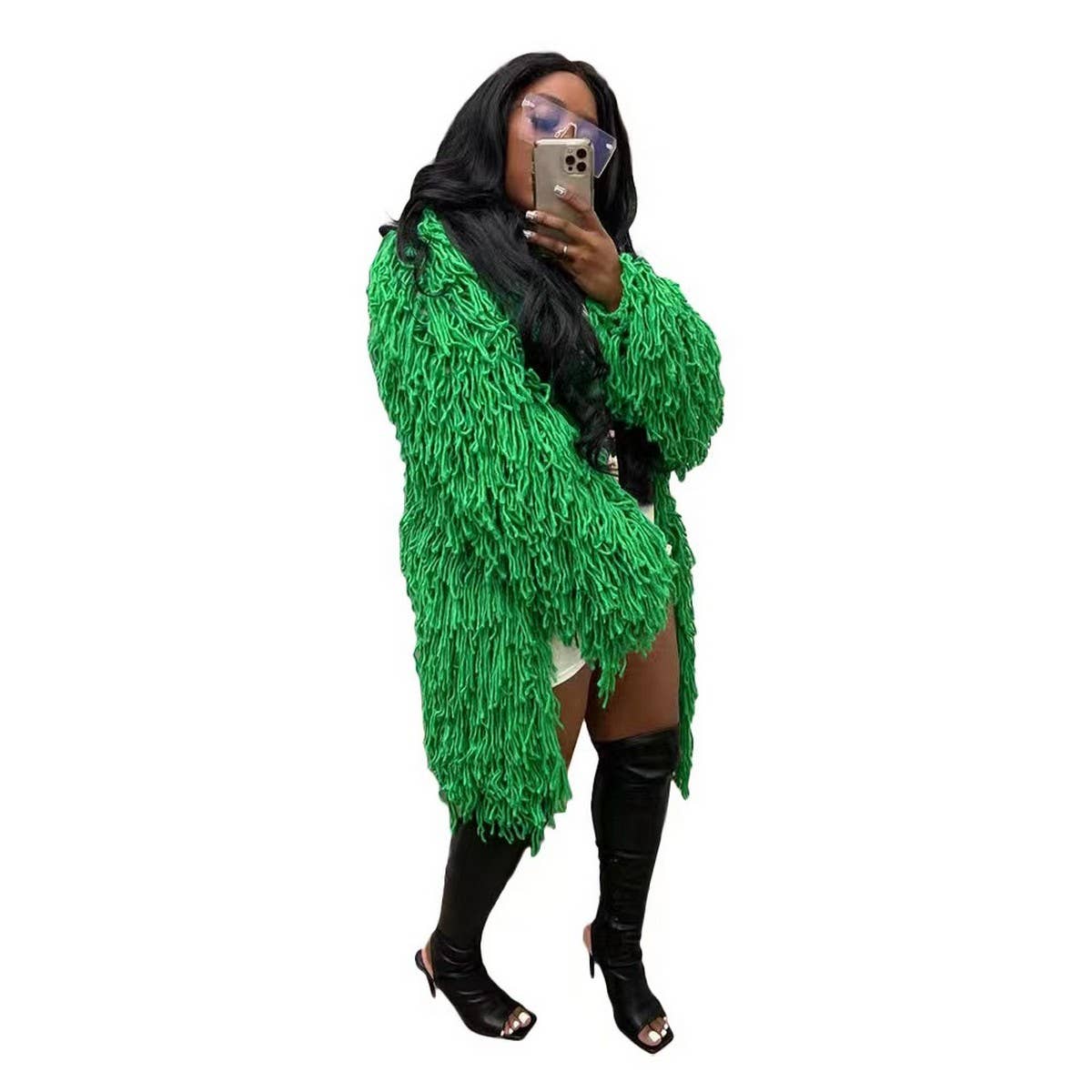 WOMEN FASHION HOLLOWED OUT TASSEL CARDIGAN