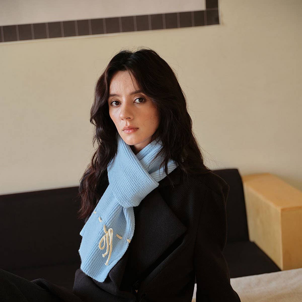 Bowknot woolen knitted solid color narrow scarf_CWASC2324