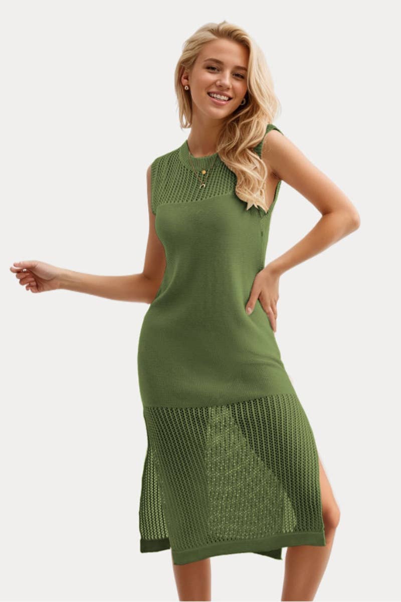 CWDSD3916_KNITTED HOLLOWED-OUT SEE-THROUGH SLEEVELESS DRESS