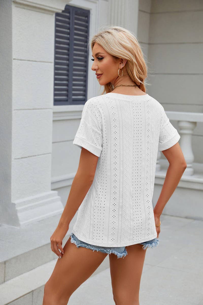 CWTTS0827_V-Neck Short Sleeve Knit Top