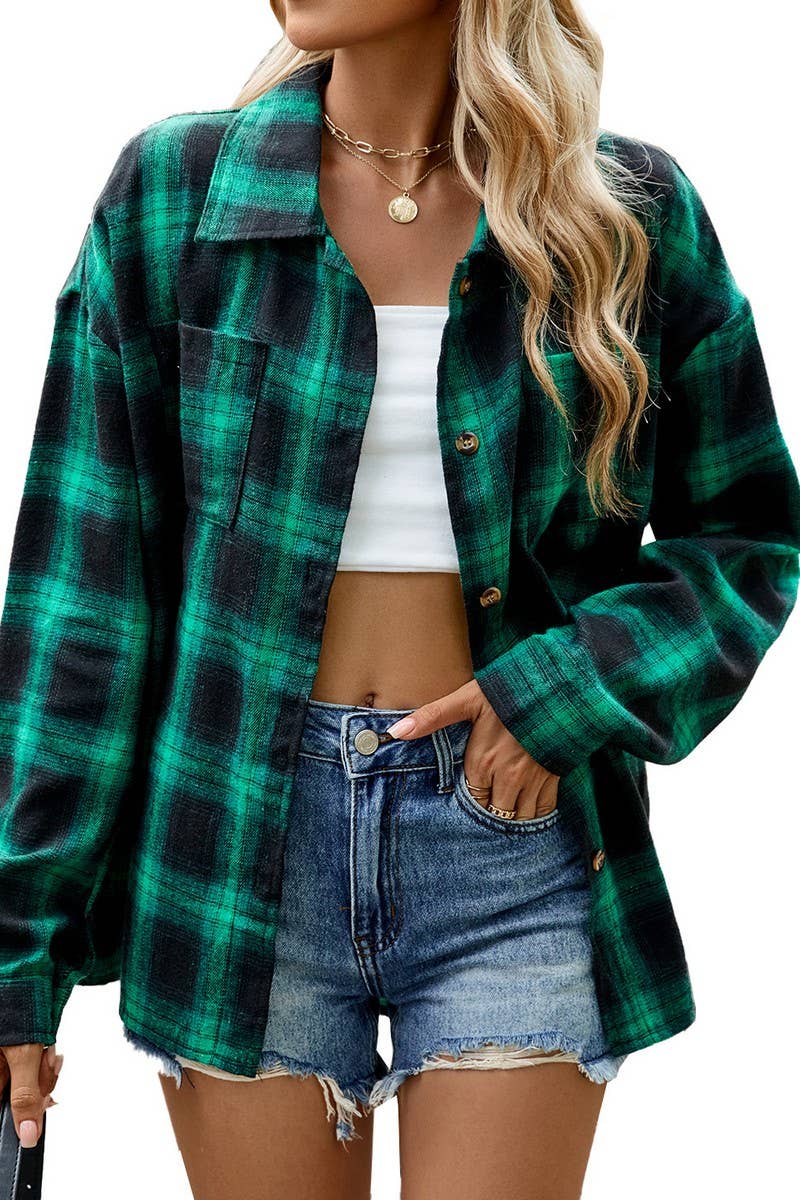 CWTBLL01310_STRIPED PLAID COLORBLOCK LONG SLEEVE POLO SHIRT