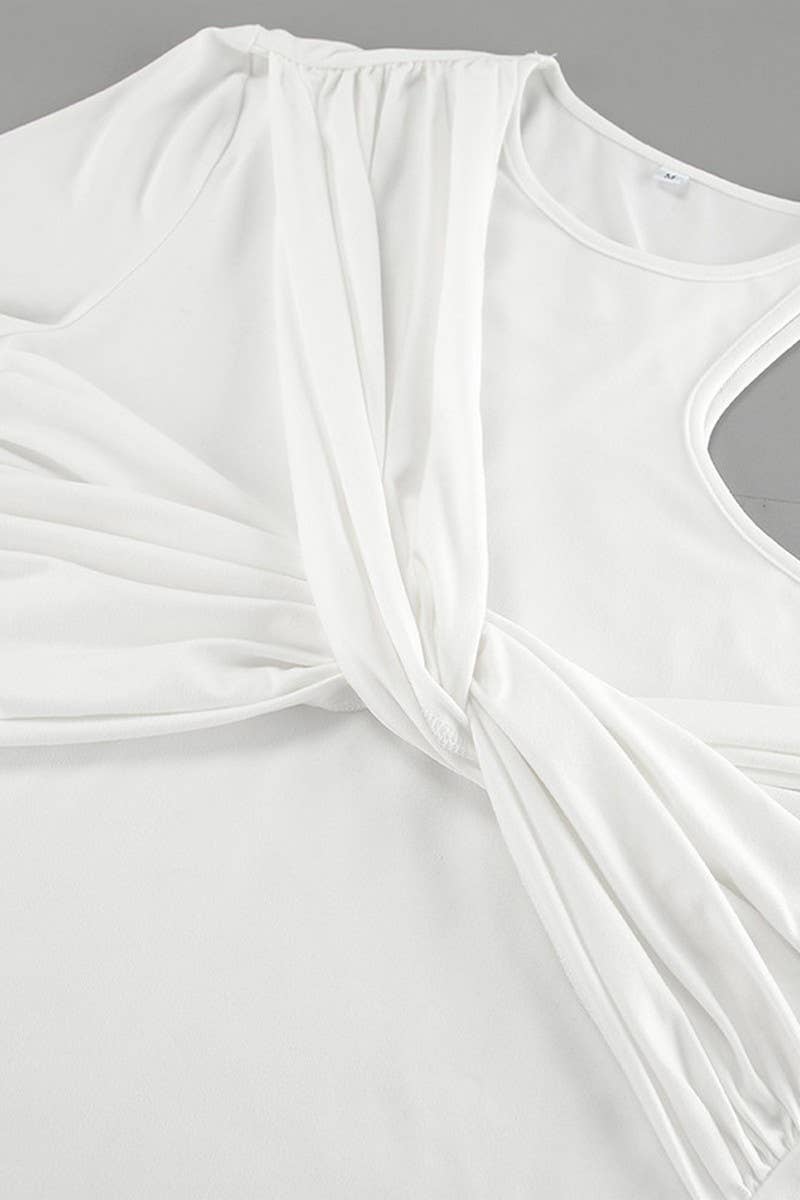 CWTBLL3372_ONE SHOULDER SLIM FIT TWIST WHITE LONG SLEEVE TOP