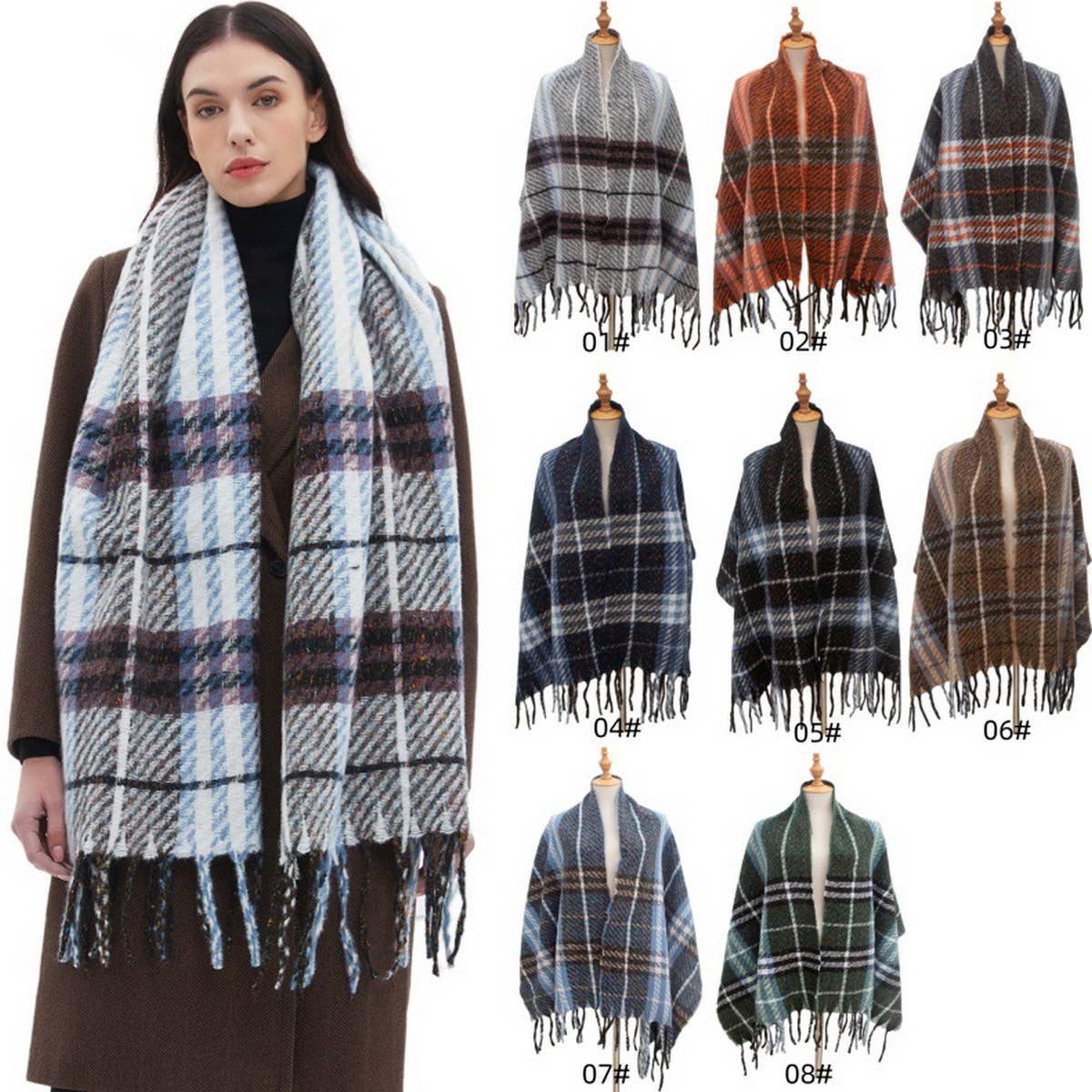 New Tassel Checkered Scarf for Fall & Winter_CWASC0869