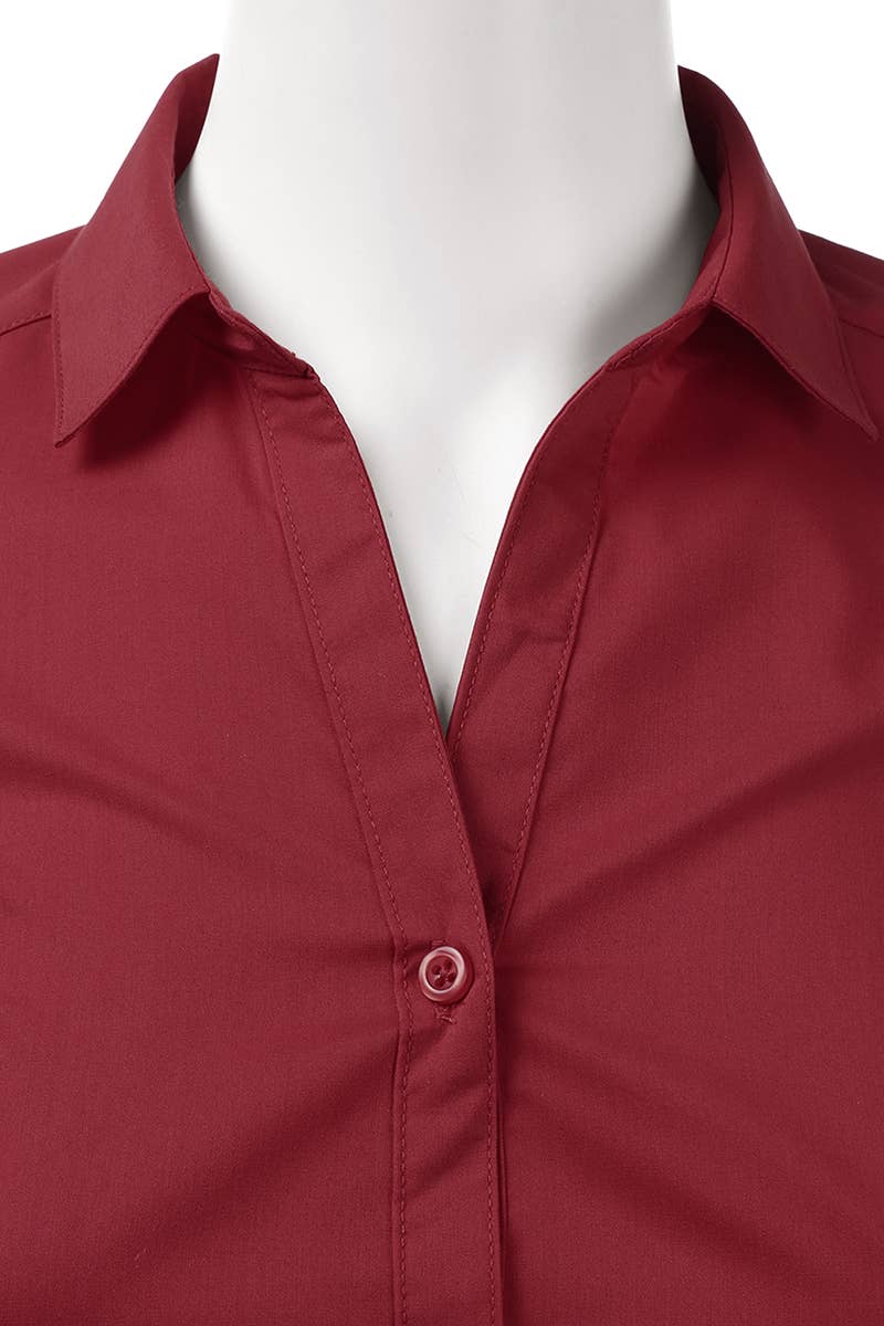 CWTSTL709_3/4 Sleeve Button Down Collar Shirt Blouse