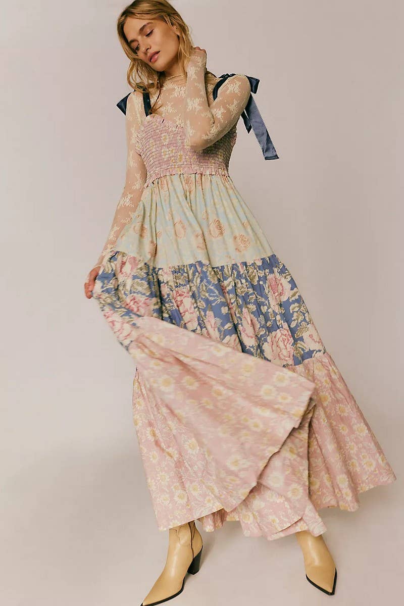 CWDMD5213_FLORAL SLIM FIT FRENCH STYLE CAMI DRESS
