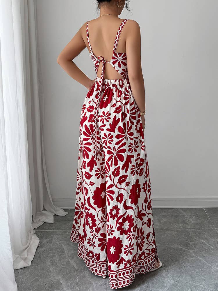 Elegant Twist Knot Printed Wide Leg Jumpsuit
