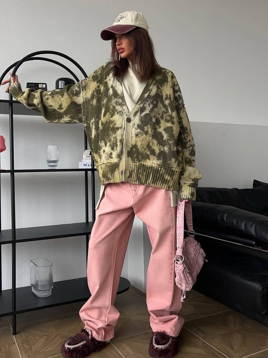 Fashionable camouflage single-breasted cardigan