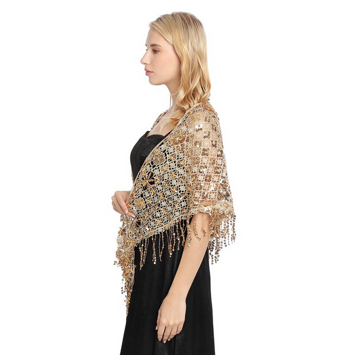 Sequin Fringe Triangle Shawl ? Bridal Party Wrap