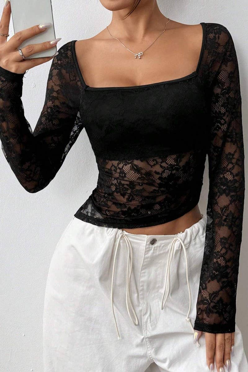 CWTBLL3498_LACE U-NECK ASYMMETRIC HEM LONG SLEEVE TOP