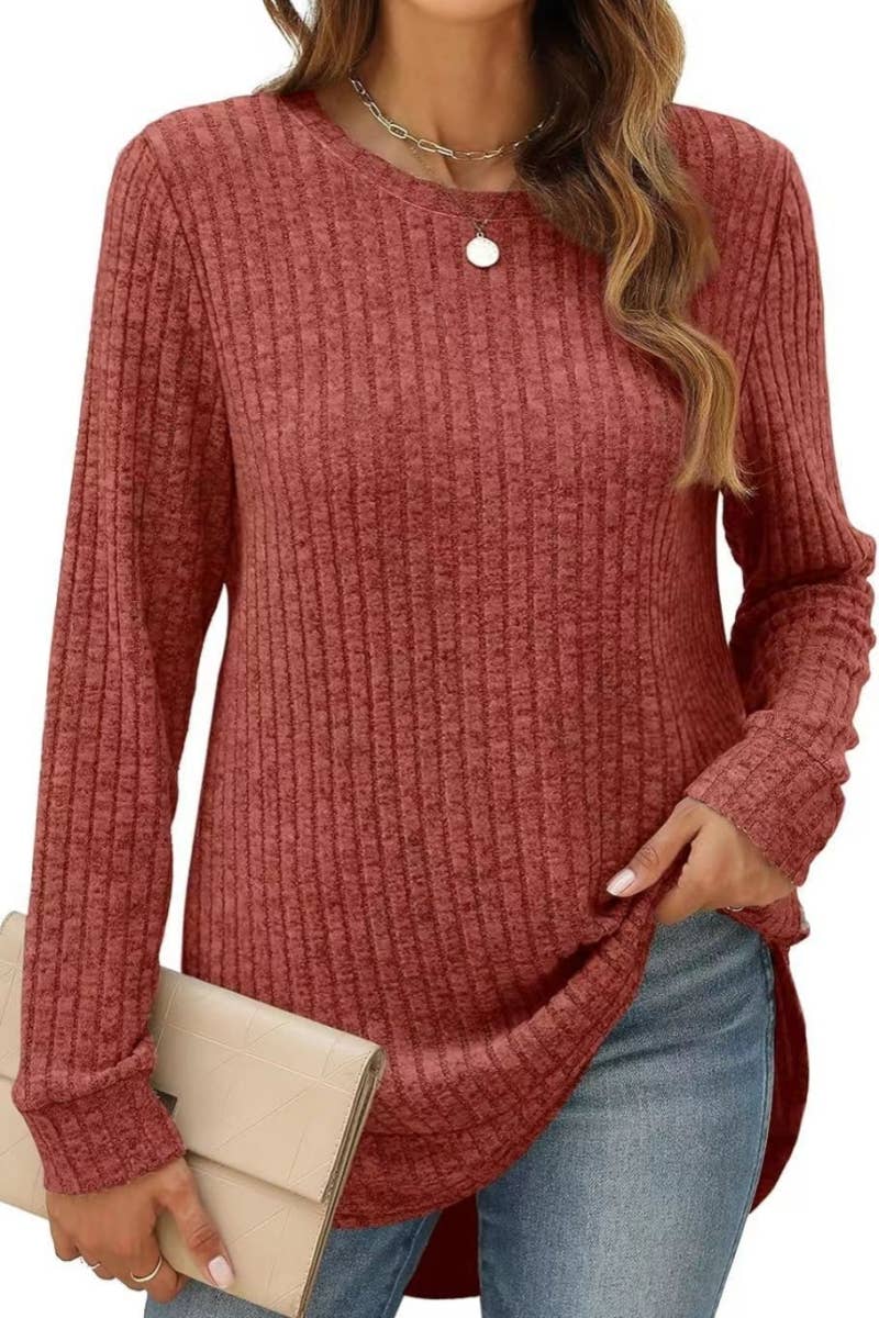 CWTTL1243_Crew Neck Pullover Casual Long Sleeve Top