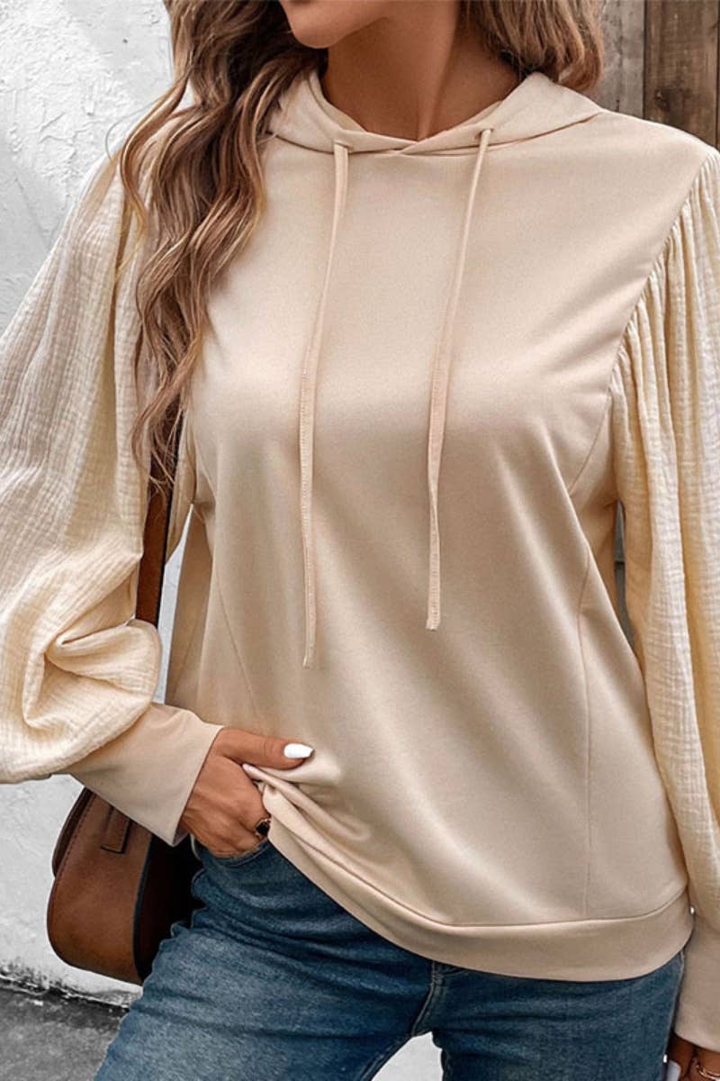 CWTBLL2931_FALL HOODED DRAWSTRING PUFFY SLEEVE HOODIE