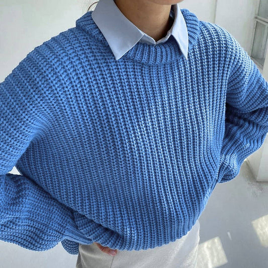 Women's Thick Solid Crewneck Knit Sweater