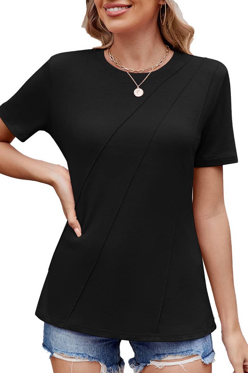 CWTBLS1740_ROUND NECK SHORT SLEEVE LOOSE T-SHIRT TOP