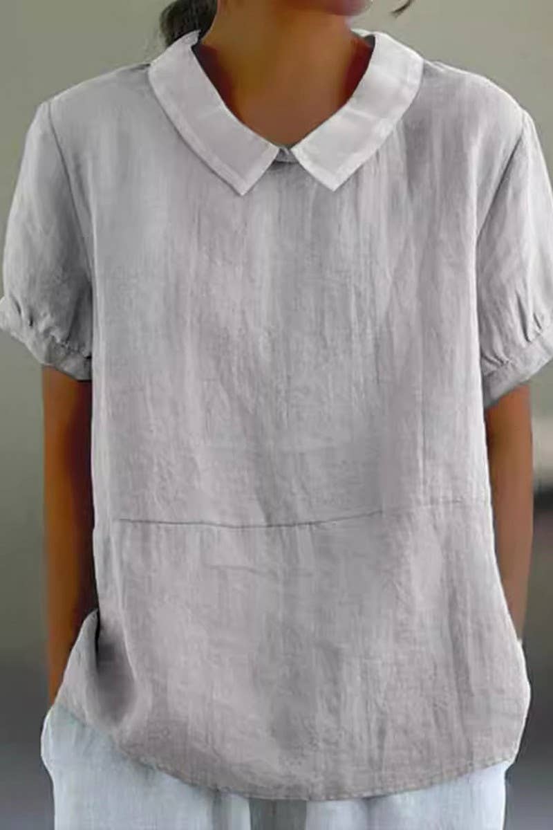 CWTBLS02463_SOLID LOOSE FIT COLLARED SHORT SLEEVE SHIRT