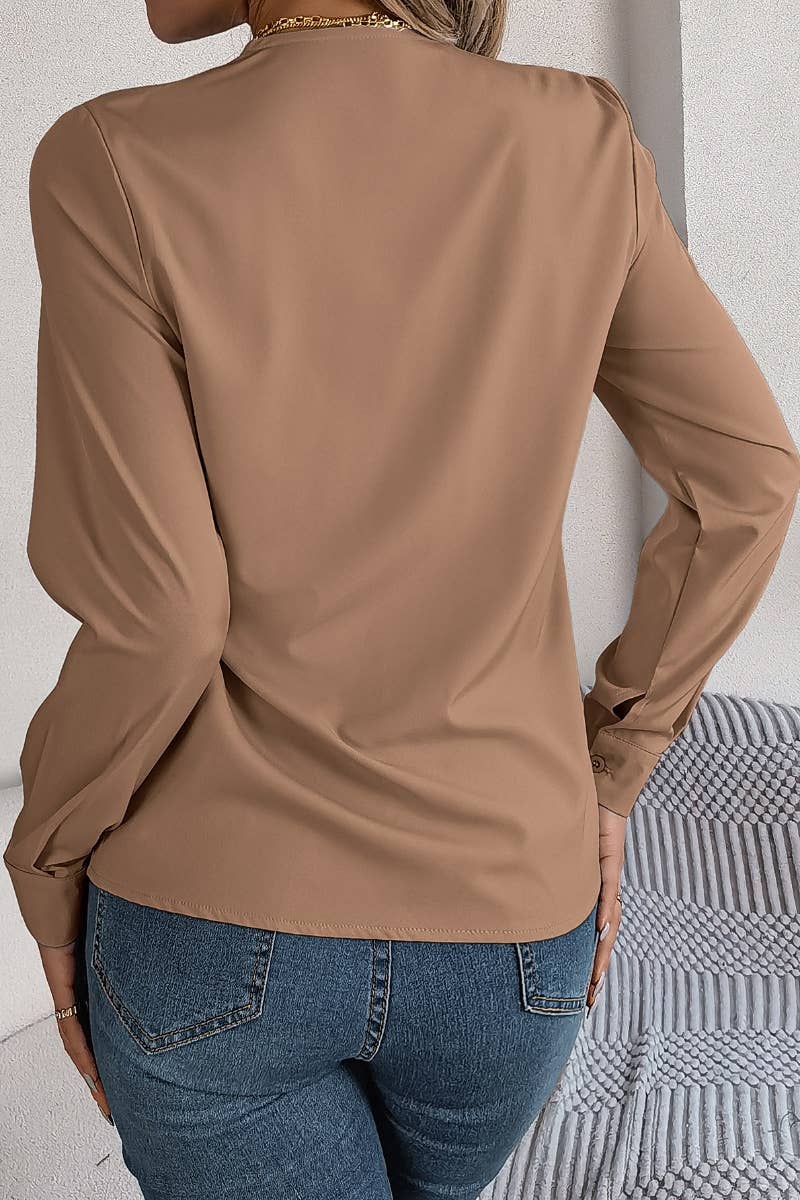 CWTBLL2646_AUTUMN SOLID COLOR V-NECK LONG SLEEVE SHIRT TOP