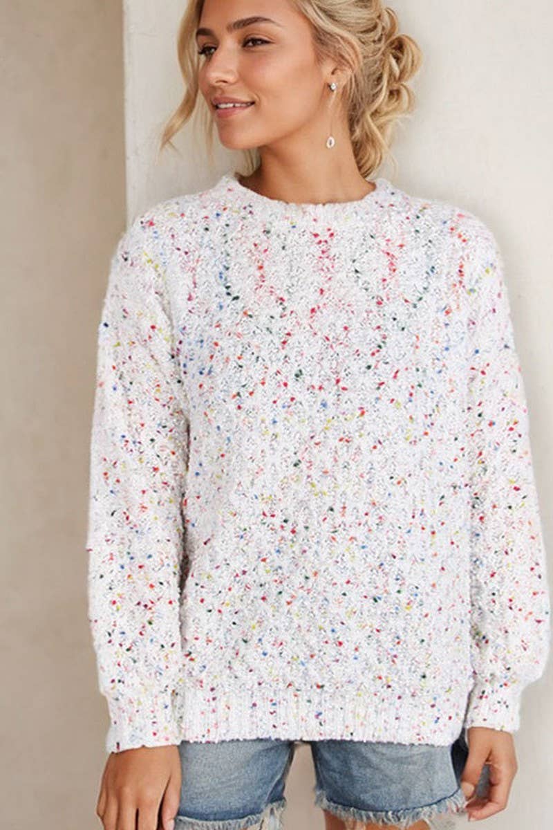 CWOSWL5817_COLORFUL DOT ROUND NECK LONG SLEEVE KNIT TOP