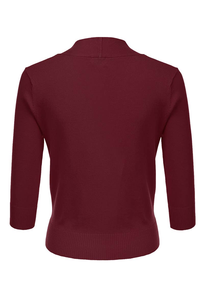 AWOCAS074_Basic 3/4 Sleeve Open Front Cropped Cardigan