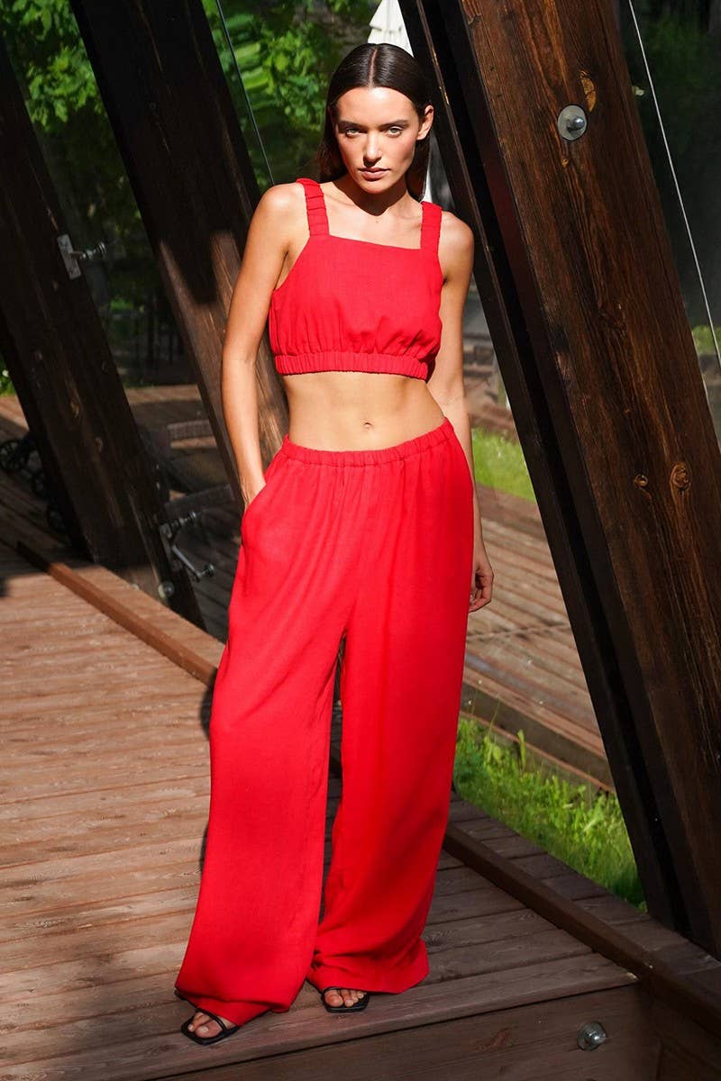 CWSS1169_COTTON-LINEN CAMI TOP & SPLIT MIDI SKIRT SET