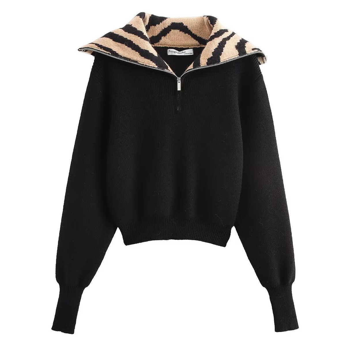 ANIMAL PRINT JACQUARD SWEATER WITH LARGE LAPEL