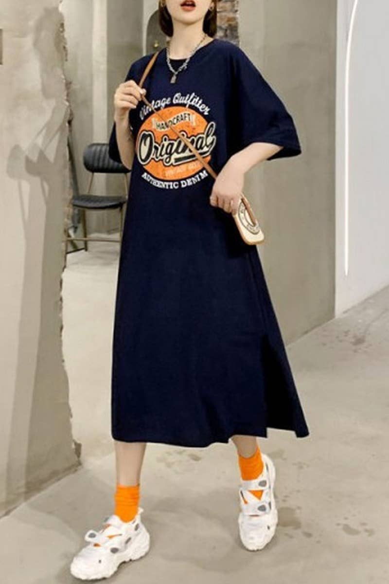 CWTDSS0019_PRINTED LARGE SIZE LOOSE SLIT T-SHIRT DRESSSS