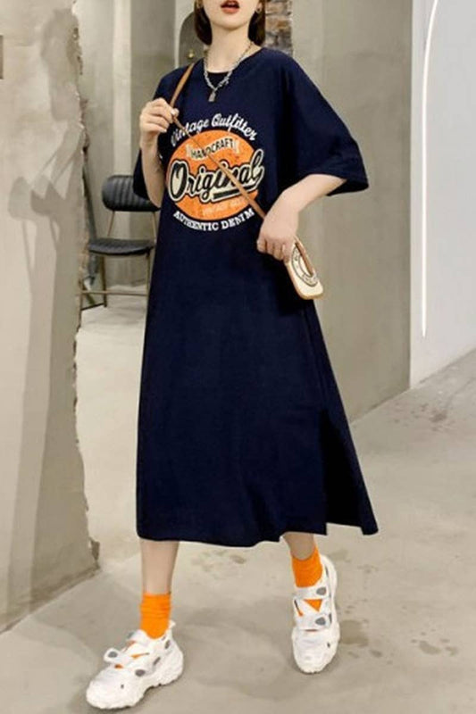 CWTDSS0019_PRINTED LARGE SIZE LOOSE SLIT T-SHIRT DRESSSS