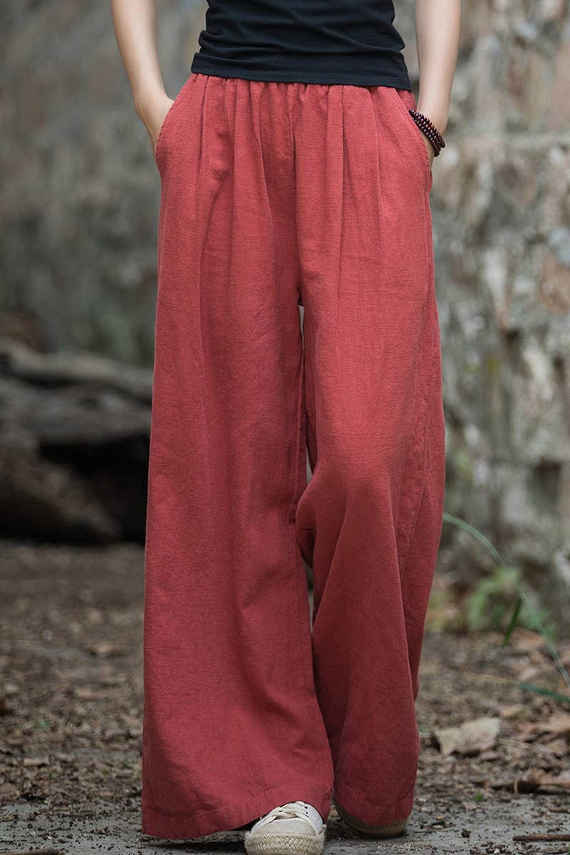 CWBLP1377_COTTON AND LINEN SAND-WASHED WIDE-LEG TROUSERS
