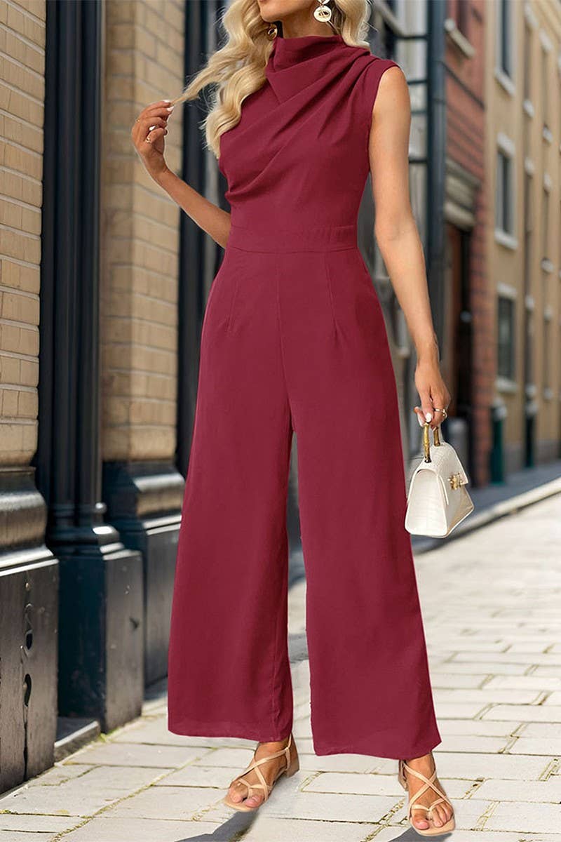 CWSJS0636_SLEEVELESS SOLID COLOR SWING COLLAR JUMPSUIT