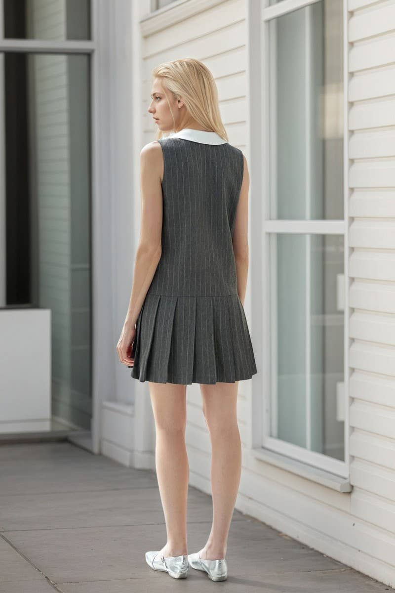 CWDSD8862_STRIPED COLORBLOCK PLEATED MINI DRESS