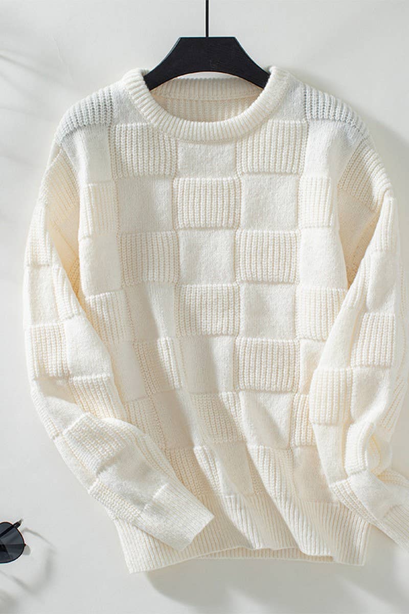 CWOSWL2805_LOOSE ROUND NECK PULLOVER KNITTED SWEATER