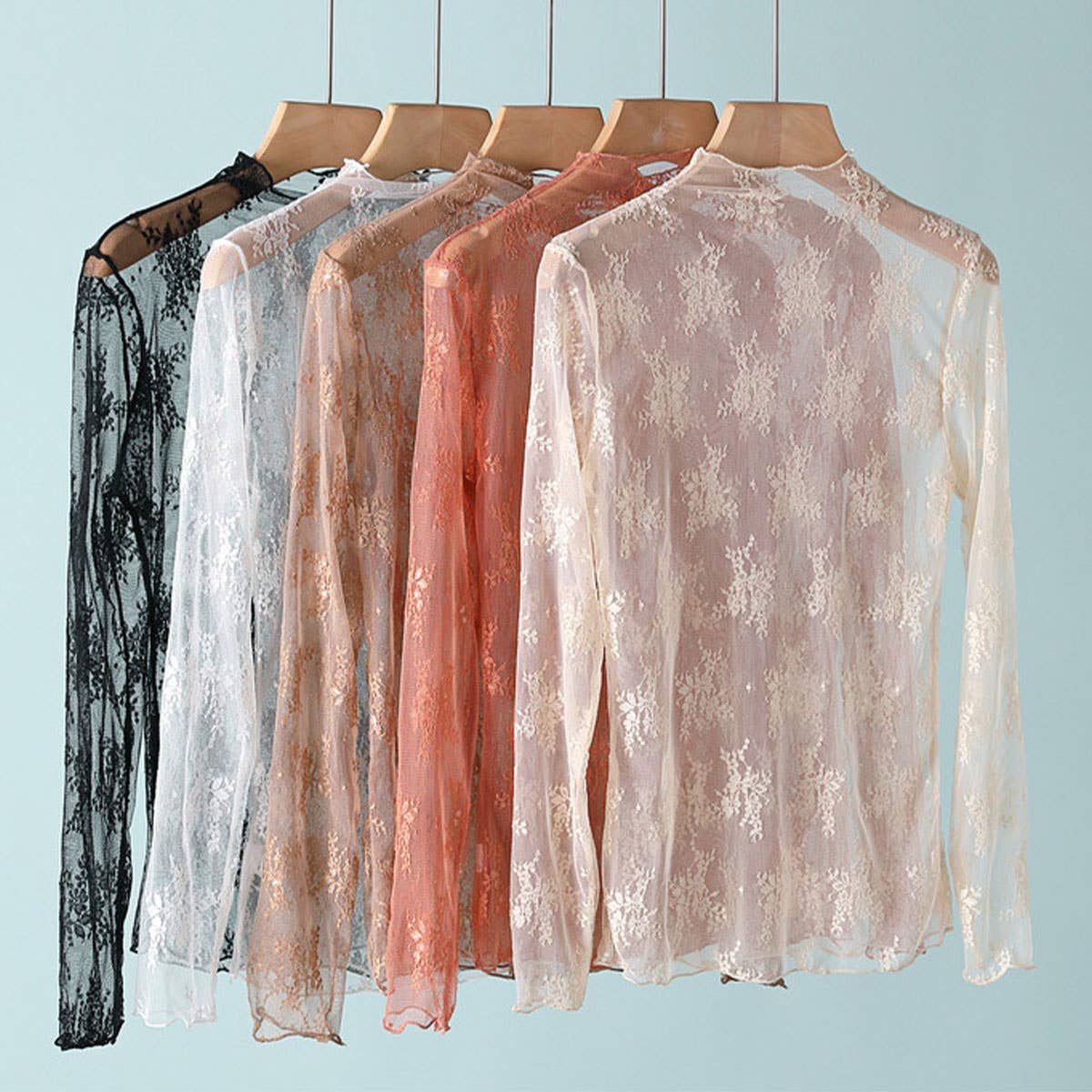 Semi Sheer Mesh Lace Sexy Slim Bottoming Shirt