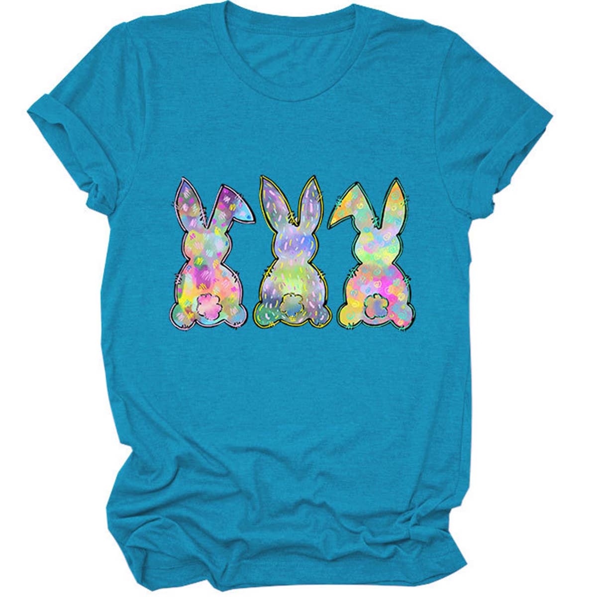 EASTER THREE BUNNIES PRINTED CREWNECK T SHIRT_CWTTS0858