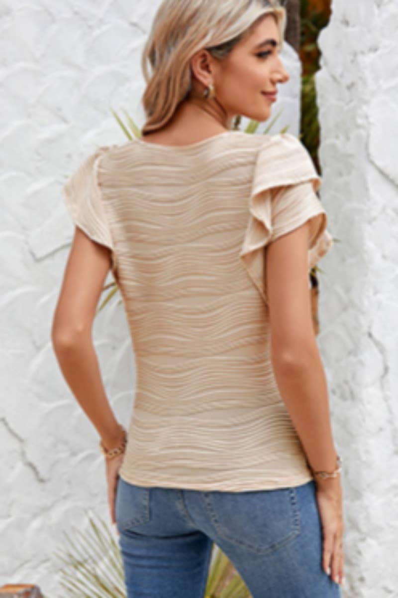 CWOV0447_SUMMER WAVY RUFFLED SHORT SLEEVE TOP