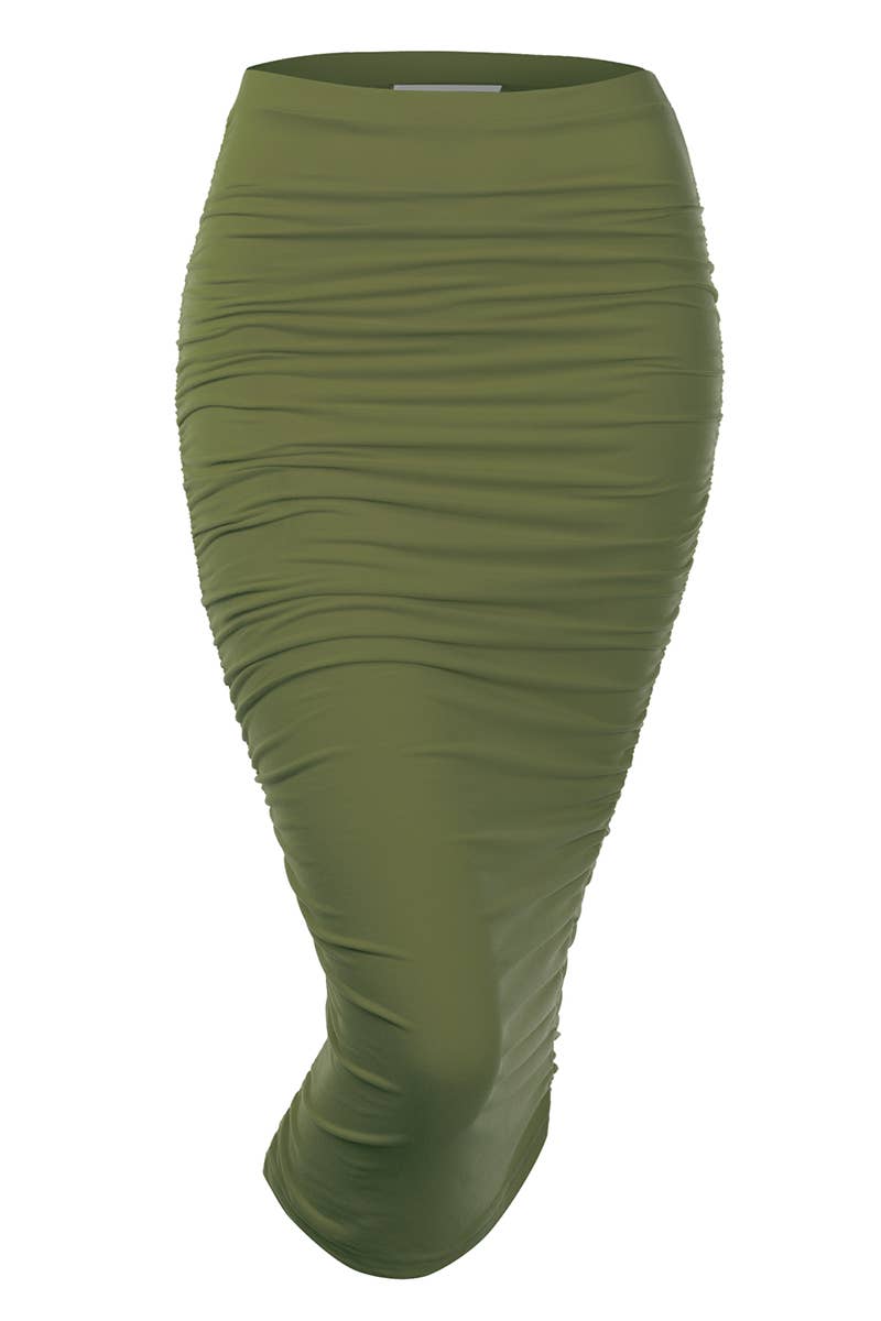 CWBMS070_PLUS Slim Fit Ruched Long Pencil Skirt
