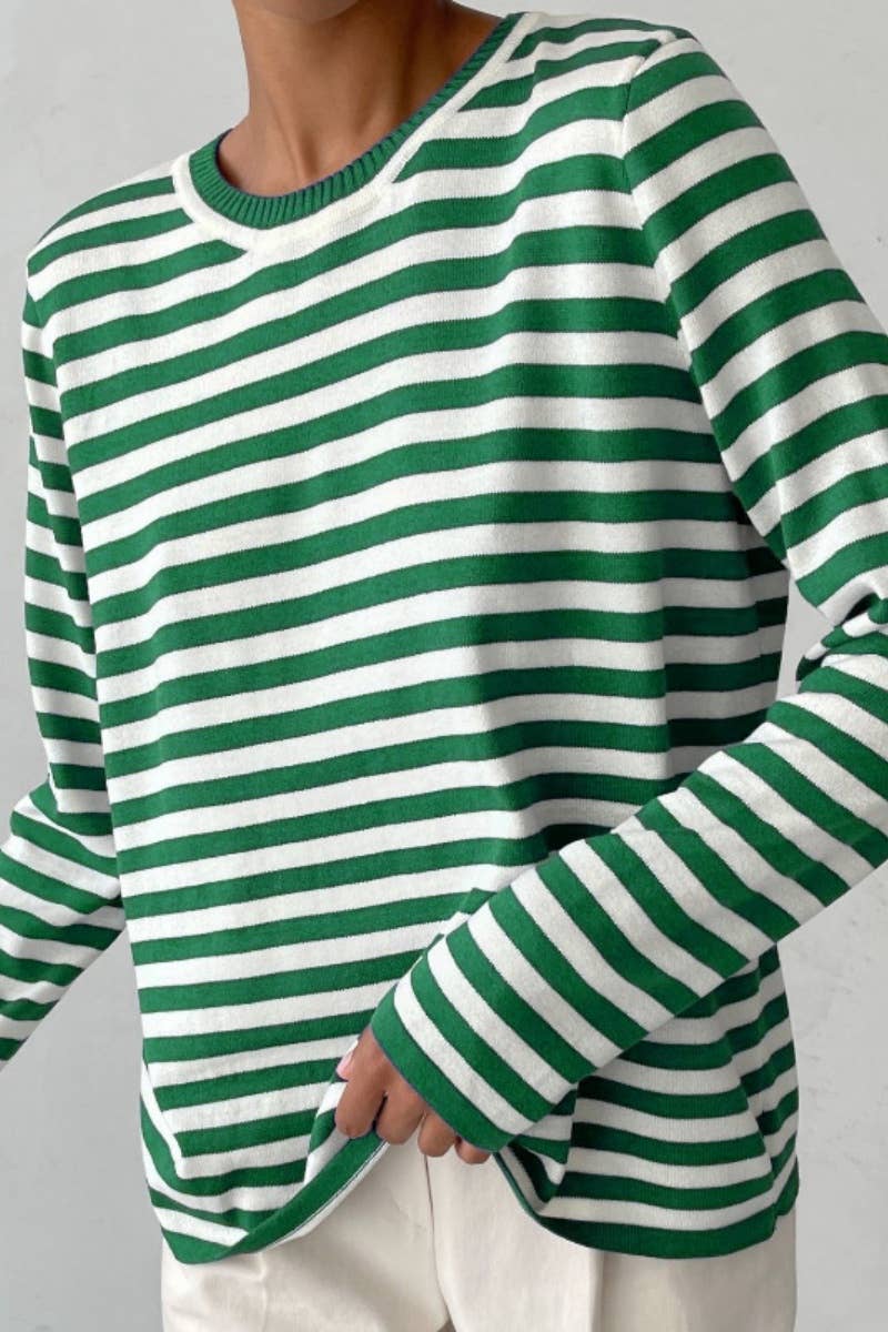 CWTBLL2962_CLASSIC CREW-NECK STRIPED LONG-SLEEVED SWEATER
