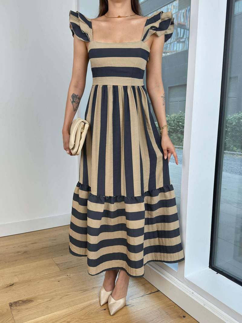 Comfortable and elegant striped halter dress