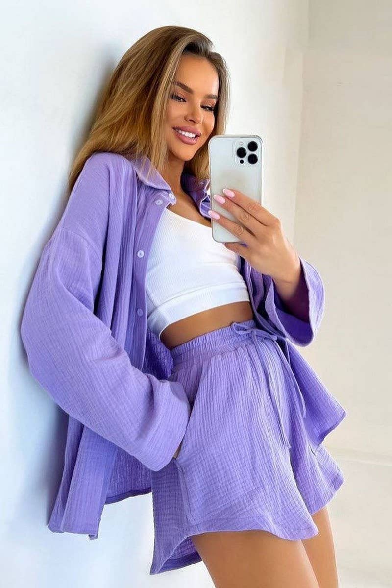 CWSTB1352_LONG-SLEEVED COMMUTER SHIRT AND SHORTS SET