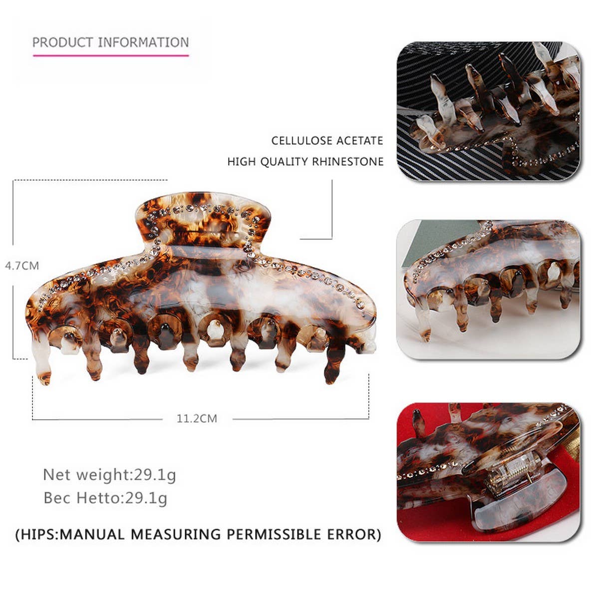 ACETATE DIAMOND CLIP HAIRPIN SHARK CLIP_CWAHA4253