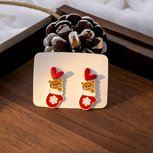 CHRISTMAS ELK BELL BOW ASYMMETRICAL EARRINGS