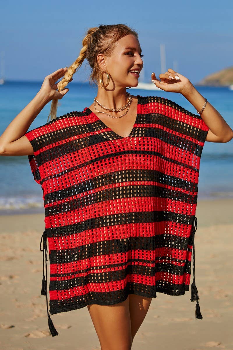 CWOSWS0031_Crochet Bikini Cover V-Neck Beach Top Sweater