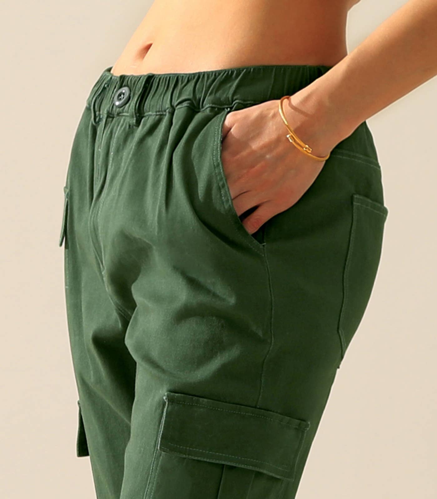 CWBLP400_Elastic Waist Cargo Pants Cotton Cargo Work Pants