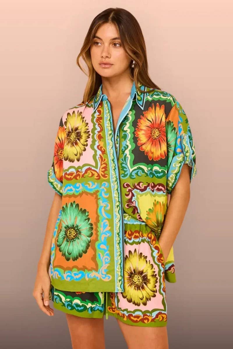 CWSS1237_CASUAL PRINTED SHIRT SHORTS TWO-PIECE SET