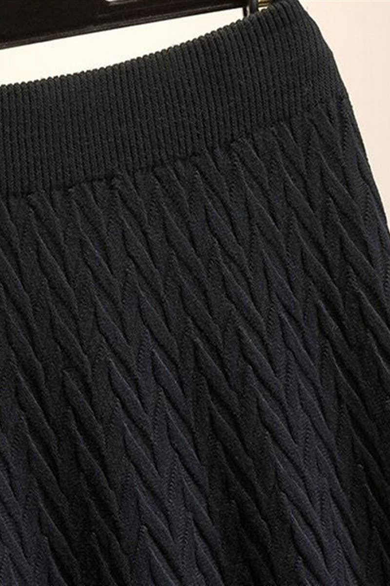 CWBLS0297_SOLID COLOR HIGH WAIST WIDE SWING KNITTED SKIRT