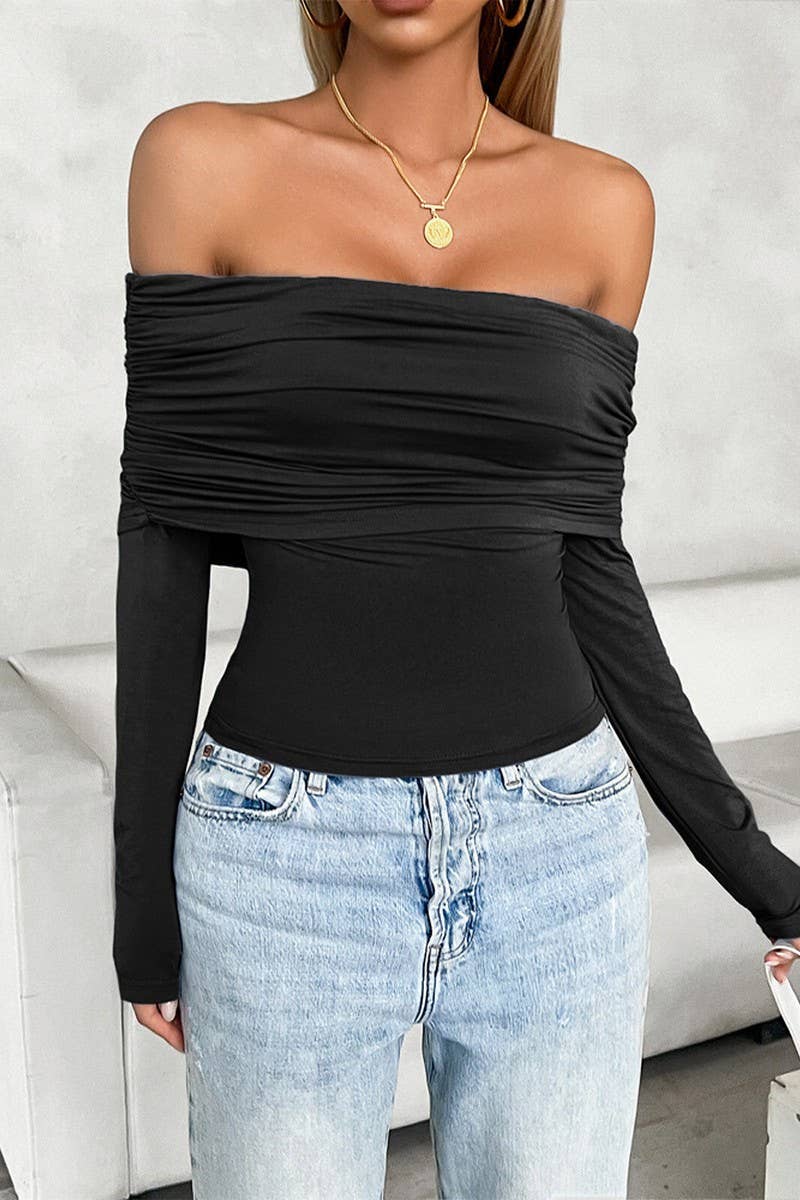 CWTTS1297_CASUAL SOLID COLOR PULLOVER ONE-SHOULDER KNITTED T