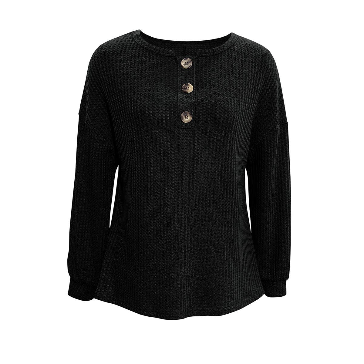 BUTTON-KNIT CASUAL FASHION CREW-NECK HOODIE