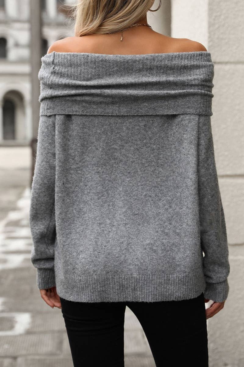 CWOSWL6490_PILE NECK SOLID COLOR LONG-SLEEVED SWEATER