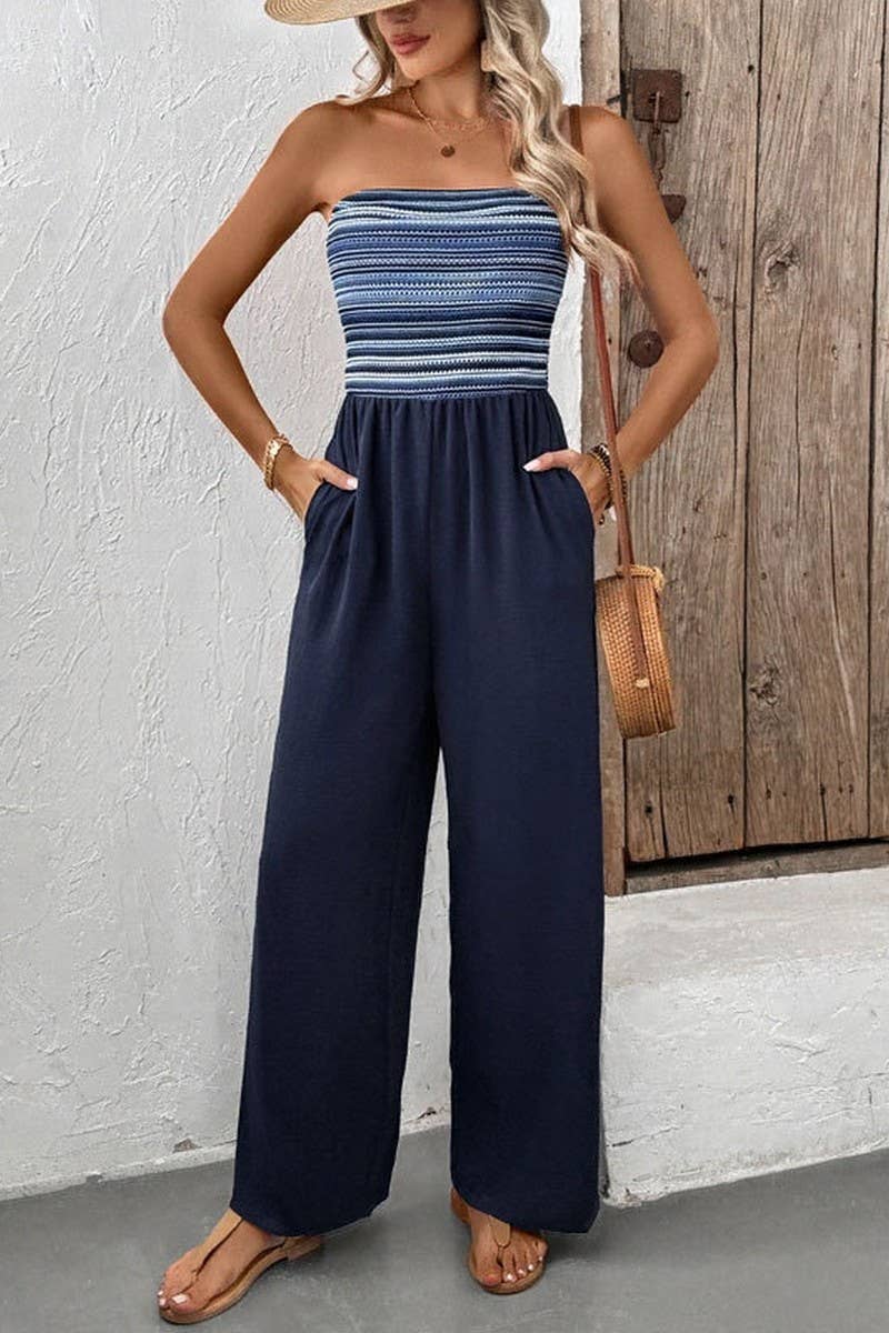 CWSJS1466_SUMMER CASUAL TUBE TOP STRIPED JUMPSUIT