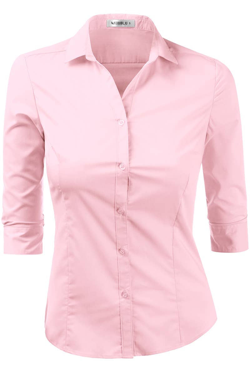CWTSTL709_3/4 Sleeve Button Down Collar Shirt Blouse