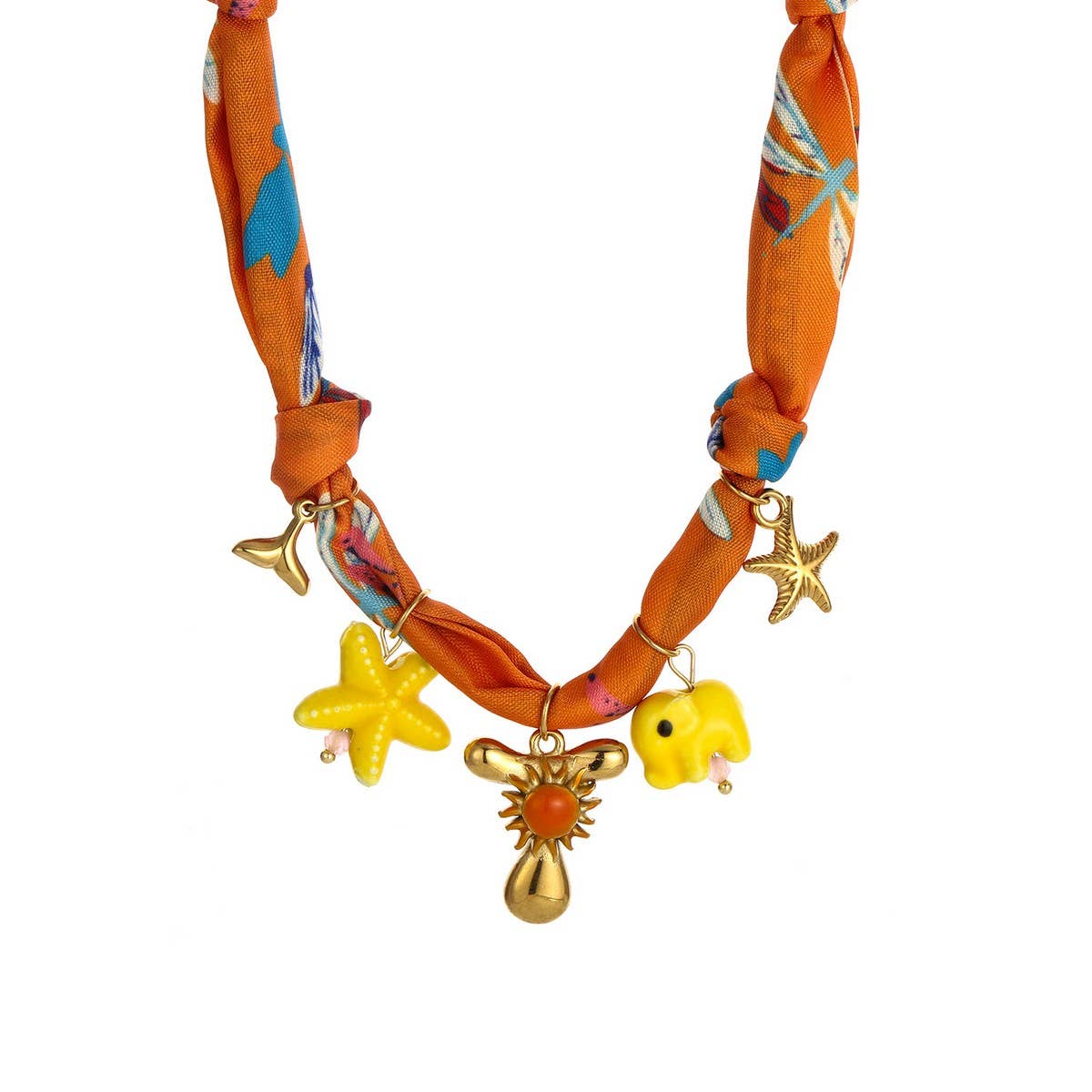 Colorful Scarf Necklace with Fruit Charms