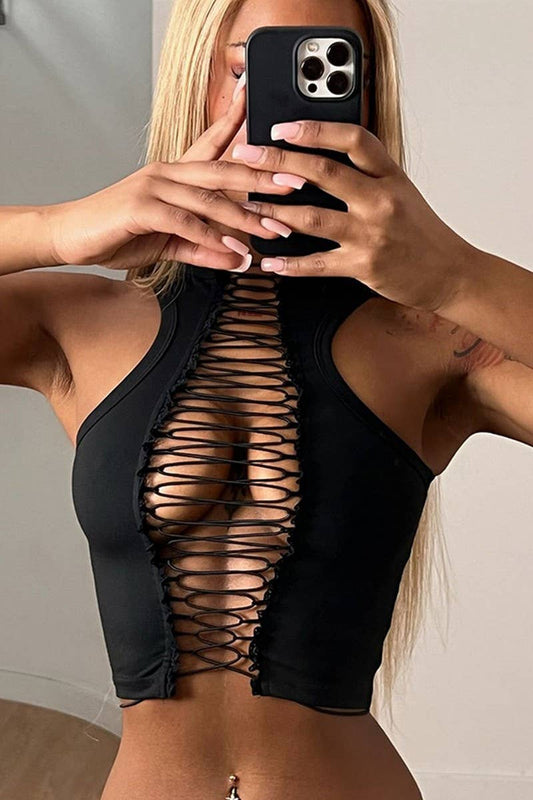 CWTTK0891_SEXY LACE-UP SLEEVELESS CROP TANK TOP